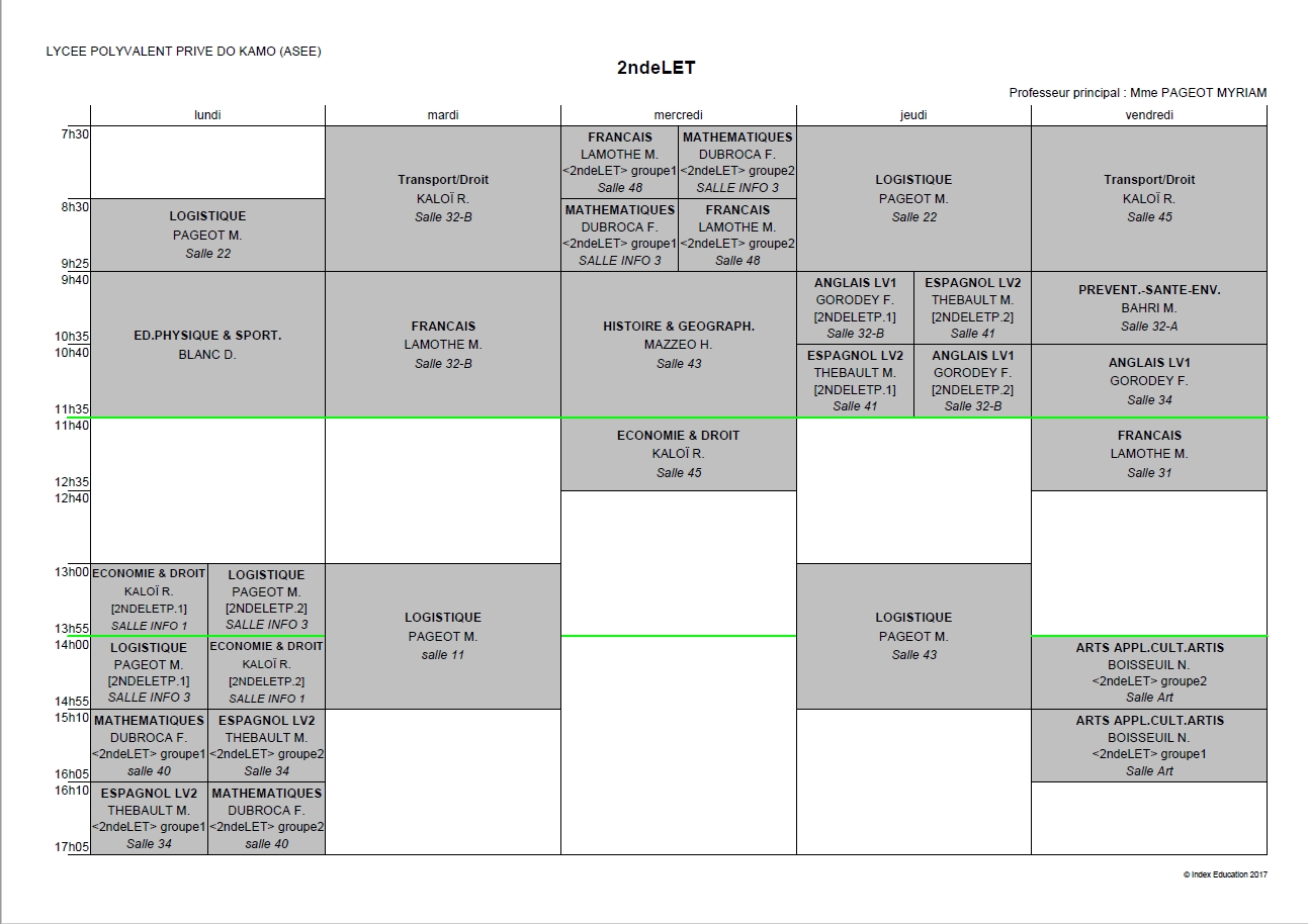 Emplois du temps 2017